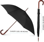 Totes Auto Open Water Repellent Stick Umbrella with Classic Wood J Hook Handle