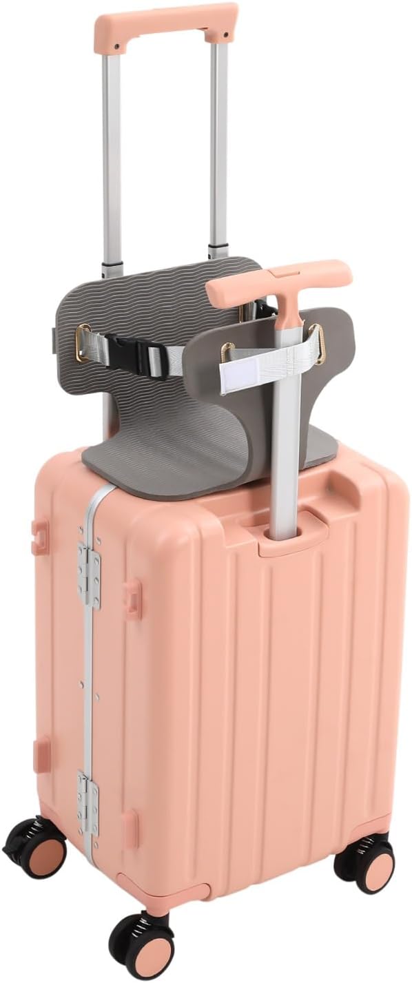 CNCEST 20" Adjustable Double Handle Ride-on Luggage,Travel Carry On Trolley Case with Mesh Pocket for Kids,Children's Ride On Suitcase with Wheels & TSA Lock (StyleB, Pink)