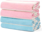 Touchat 4 Pack Cabana Stripe 250GSM Polyester Lightweight Quick-Dry Beach Towel & Blanket Combo- 30'' x 60'' Compact Travel Towel for Pool, Camping, Gym, Yoga | Ultra-Portable, Pink 2Pack + Blue 2Pack
