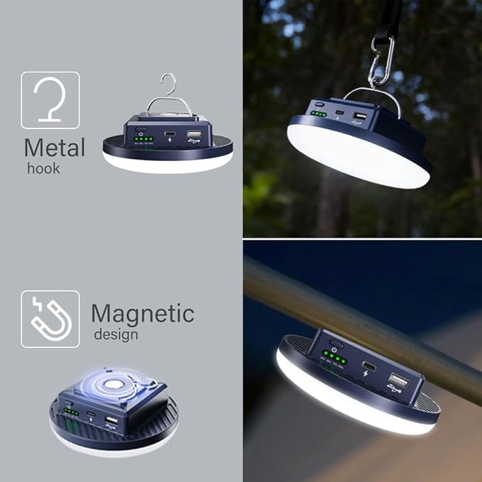 Camping Lights Tent Light 4500 Lumens 45W Rechargeable LED Lantern Magnetic Hanging, Portable USB Outdoor Canopy, Emergency Lights for Home, Lanterns for Power Outages, Ice Shanty Lights-10000mAh
