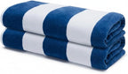 Velour Cabana Beach Towel 2 Pack, 30” x 60” Soft Plush Cotton Pool Towel, Absorbent Quick Dry Travel Towel for Beach, Pool, Spa (Classic Navy)