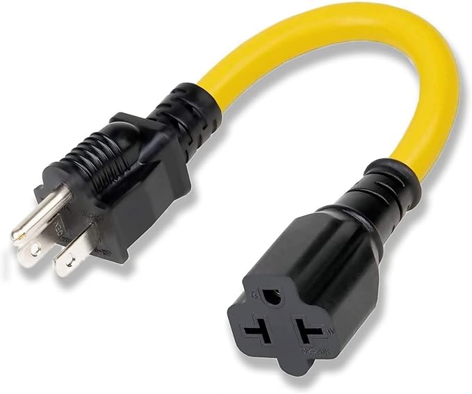12AWG Heavy Duty Extender AC Plug Adapter [4-in-1], 15 Amp Household to 20 Amp T Blade Power Extension Cord, 1FT/32CM 12AWG Nema 5-15P to 5-20R/6-15R/ 6-20R, 15A 125V to 20A 250V Adapter Cable