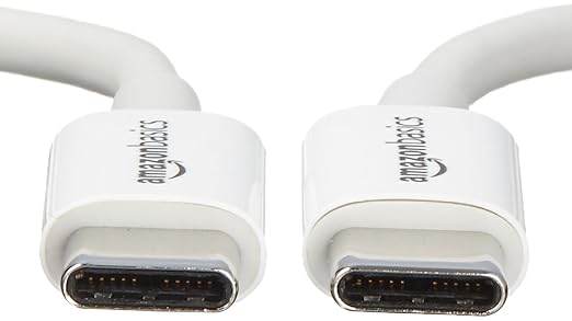 Amazon Basics USB-C to USB-C Cable, 6 Foot | 480Mbps Speed | USB-IF Certified | White | Pack of 2