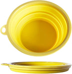 SiliconeSnap Travel Pet Bowl - Collapsible 6.8" Dog Food Dish with Easy Hook Hole, Sun Yellow Washable Feeder
