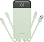 charmast 10000mAh Portable Charger with Built-in Cables, 6 Outputs & 3 Inputs Power Bank, Compact Travel Essential Battery Pack for iPhone 16/15, Samsung S25/S24, Google Pixel, iPad, AirPods & More