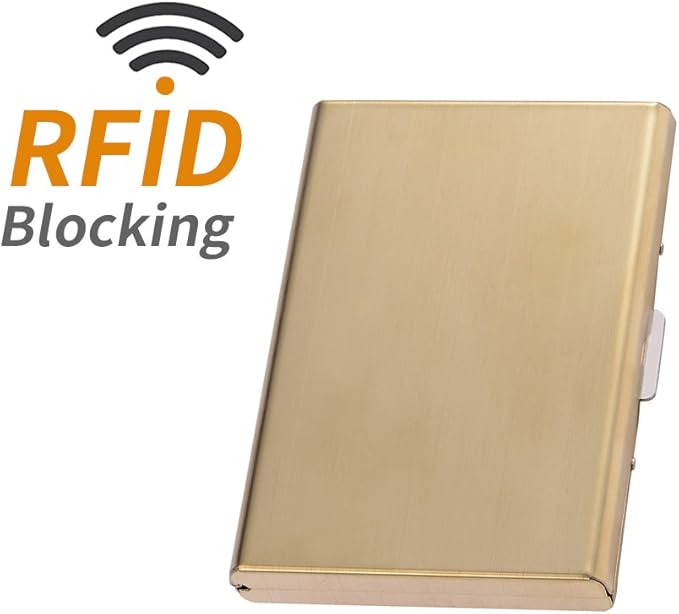 EASTNIGHTS RFID Credit Card Holder for Women and Men, Stainless Steel Credit Card Wallet for Holding Debit Card and ID Card (Gold)