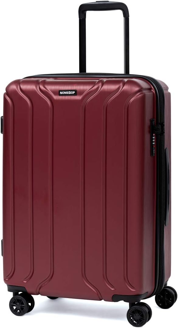 NONSTOP NEW YORK Luggage Expandable Spinner Wheels hard side shell Travel Suitcase Lightweight, TSA Lock, Double USB Port (Burgundy, 3-Piece Set (20/24/28))