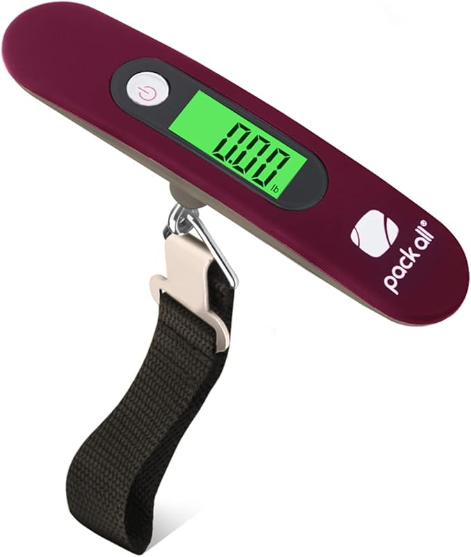 pack all 110 Lbs Luggage Scale, Digital Handheld Luggage Scale, Baggage Scale, Travel Weight Scale for Luggage with Backlit LCD Display, Battery Included, Red