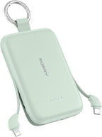 RORRY CharmGo Portable Charger, 10000mAh PD 30W Fast Charging Portable Charger Power Bank with Built-in Cables, Travel Keychain Charger Battery Pack for iPhone 17/16/15, for AirPods 2/3/4/Pro, Green