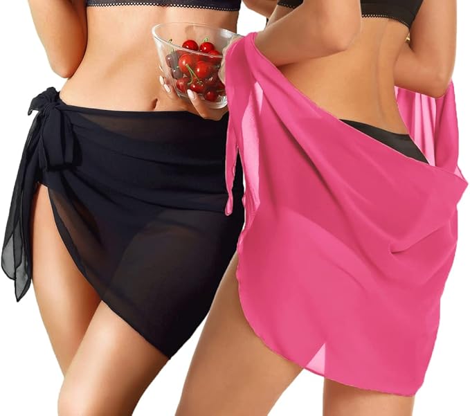 CHICGAL 2 Pieces Women Beach Sarong Bathing Suit Wrap Skirt Sheer Bikini Swimsuit Cover Ups for Swimwear