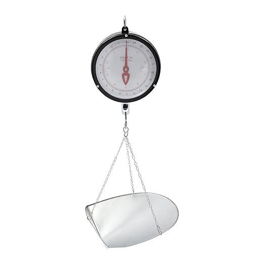 22LBS Double Sided Dial Hanging Scale, Mechanical Hanging Scale with Scoop/Chain, Portable Handheld Scale Commercial Household Weighing Scales for Supermarkets Farm Kitchen (Black)