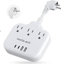 European Travel Plug Adapter 3 inch, International Plug Adapter, US to Europe Plug Adapter with 3 Outlets 4 USB Ports(2 USB C), Type E F Power Adapter to EU Germany Spain France Portugal Iceland