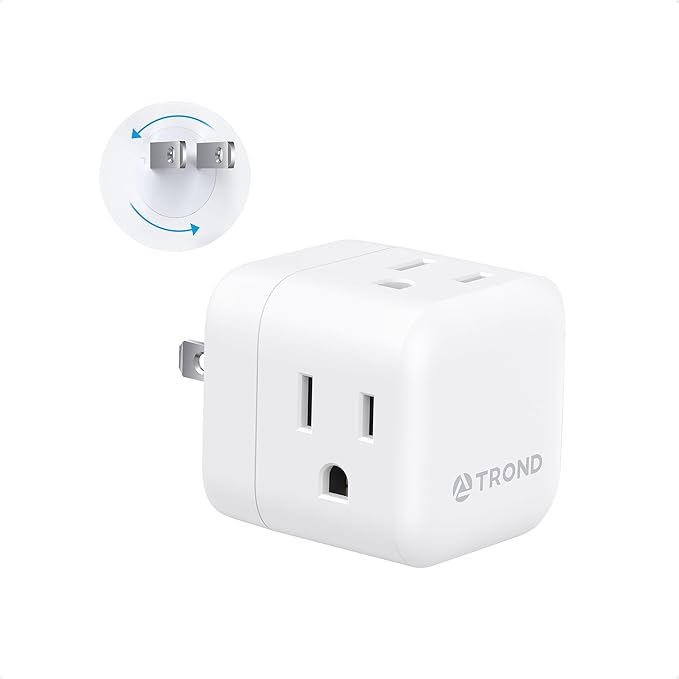 TROND 2 Prong to 3 Prong Outlet Adapter with 360 Rotating Plug, 3 Way Plug Splitter, Travel Power Splitter for US to Japan, Turn the Horizontal to Vertical Non-grounded Outlet in Old House