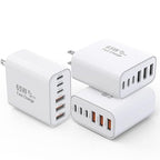 3 Pack 65W GaN Type C Wall Charger Block,6-Port Fast Charging Block,PD USB C Plug Adapter+QC Plug Compatible with Apple iPhone 17/17 Air/16E/16Pro Max/16Plus/16/15/14/13/12/11/XS Max,iPad Pro,AirPods