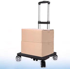 Foldable Black Aluminum Backpack Cart with 5 Swivel Wheels, Large Base, Ideal for Large Backpacks, Pet Carriers, Laptop Bags