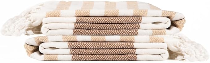 Cotton Turkish Beach Towel with Towels Oversized 36"x72" Pool Absorbent Extra Large Quick Dry Sand Travel Towel (Biscotti Luxe, 4 Pack)