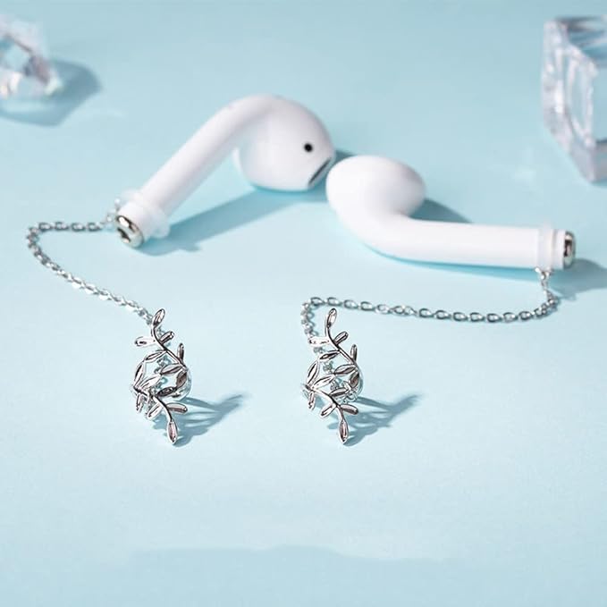 ZOSTLAND 1 Pair Creative Earphone Anti Lost Earring Clip Earclip Strap Wireless Earhook Earbud Ear Bud Holder Connector Compatible with Airpods 1/2/Pro/3 Beats Fit Pro Sony (Sliver Leaf)