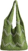 Boho Crochet Beach Tote Shoulder Bag with Colored Beads | Colorful Aesthetic Hippie Knit Bag for Women