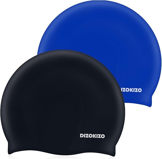 2pcs High Elasticity Silicone Swim Cap for Women and Men, Comfortable Non-Slip Swimming Caps for Long and Short Hair, Durable Waterproof Swim Hats for Adults, Keep Hair Dry