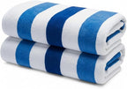 Premium Velour Cabana Beach Towel 2 Pack, 30” x 60” Soft Plush Cotton Pool Towel, Absorbent Quick Dry Towel for Beach and Pool (Riviera Stripe)