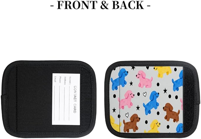 2 Pack Luggage Handle Wrap with Travel Tags - Non-Slip Protective Cover Soft Handle Grips Covers for Suitcase(Colorful Dogs)