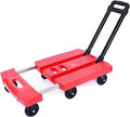 Heavy Duty Folding Hand Truck - 6-Wheel Flatbed Trolley Cart with Extendable Handle for Home Office Travel & Moving - 330lbs Capacity Compact & Portable (Red)