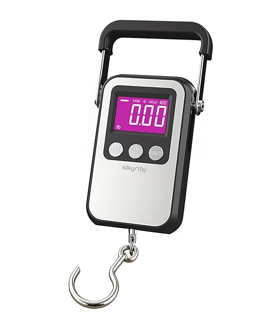 Luggage Scales 132lb Portable Digital Hanging 60kg Fishing Scale, 2 AAA Batteries (Not Included)