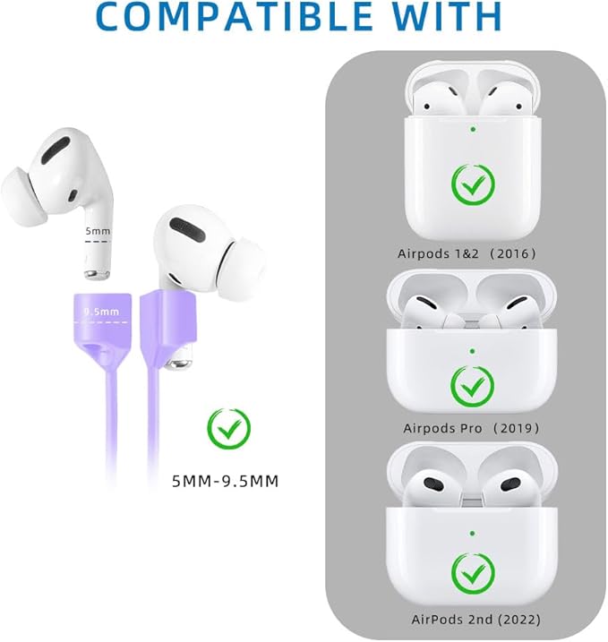 Magnetic Anti-Lost Straps for AirPods,4 Pack Ultra Strong Magnetic AirPods Strap Anti-Lost Neck Rope Cord,Soft Silicone Sports Lanyard Compatible with AirPods 1&2/ Pro /2nd/3rd(Pink+Purple+Blue+White)