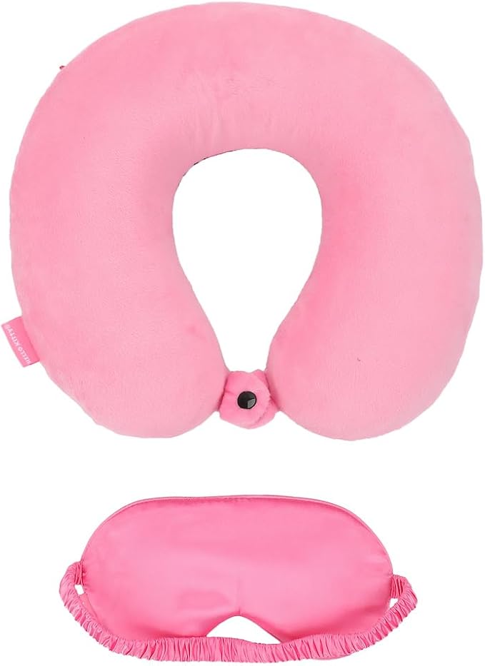 Bioworld Adult Hello Kitty Travel Set with Neck Pillow, Eye Mask, and Throw Blanket, Adorable Comfort for Hello Kitty Fans on the Go!