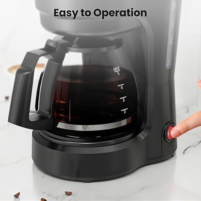 Coffee Maker, 5 Cup Drip Coffee Machine with Glass Carafe, Compatible with Ground&Tea Leaves – Portable Small Cafetera for Home, Office, Travel & Camping-Black