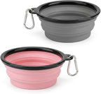 Collapsible Dog Bowls for Travel, 2-Pack Dog Portable Water Bowl for Dogs Cats Pet Foldable Feeding Watering Dish for Traveling Camping with Carabiners, BPA Free (Grey&Pink, Large)