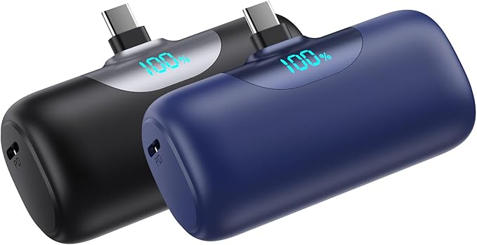 [2 Packs]Mini Portable Charger for iPhone 17/16,5500mAh LCD Display USB C Power Bank,Fast Phone Charging Travel Pocket Size Battery Pack for iPhone 17/17 Pro Max/Air/16/15 Series,Android(Black+Navy)