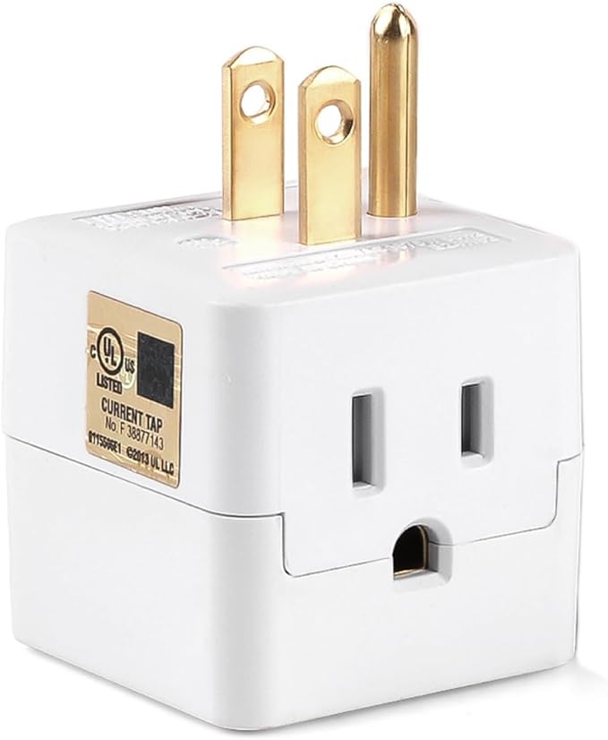 3 Outlet Wall Adapter UL Listed 3 Outlet Power Cube Tap, 3-Prong Outlet Splitter, Multi Plug Outlet Grounded Indoor, 3 Way Plug Adapter, Outlet Extender for Home or Travel (White, 1 Pack)