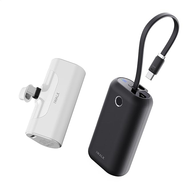 iWALK 4500mAh Portable Charger & 10000mAh Power Bank with Built-in Plug & Cable, Compatible with iPhone 15/16/16 Plus/16 Pro/16 Pro Max, Samsung Galaxy S25/S24/S23 Android