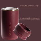 HydroJug Slim Can Cooler - 2-in-1 Insulated Can Cooler Cup - Stainless Steel Slim Can Holder with Non-Slip Rubber Base - Screw-Top Lid - Dishwasher Safe - 12oz, Merlot