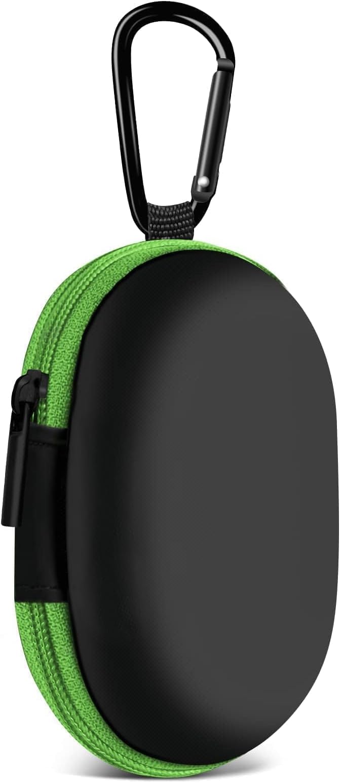for Earbuds Carrying Case, Small Oval Storage Cases, Tech Pouch, Portable Storage Earbud Pouch Bag for Earbuds, in-Ear Headphones, Earphones, Headsets, Hearing Aids, USB Charging Cable, Green