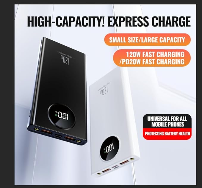 Portable C harger PowerBank, PD 20W Fast Charging, 20000mAh Power Bank with LCD display, 3 Outputs USB C Power Bank Fast Charging , For iPhone 17/16/15/14/13 Pro Samsung Google iPad Tablet (White)