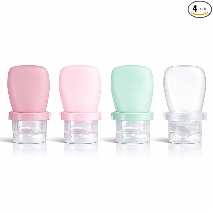 1 oz Travel Bottles, Leakproof Silicone Squeeze Bottle Mini Travel Size Container for Toiletries Lotion Shampoo and Conditioner Liquid Salad Dressing to go Condiment, TSA Approved, 4 Pack