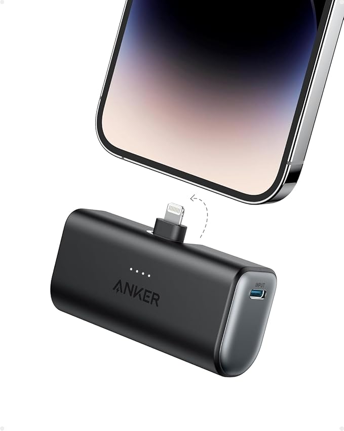 Anker Nano 5,000mAh Portable Charger for iPhone, MFi Certified Built-in Lightning Connector, 12W Compact Battery Pack for iPhone 14/13/12 Series, Black