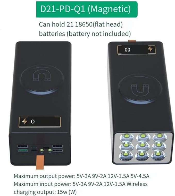 External Portable Power Box DIY Kit, 21x18650 5V, USB Type C Connection, Solder-Free Battery Case(B)