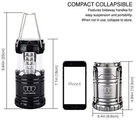 Gold Armour Camping Lanterns for Power Outages 4 Pack, Camping Essentials Lantern, Emergency Led Battery Operated Lights, Survival Kit and Gear for Hurricane (Multicolor)