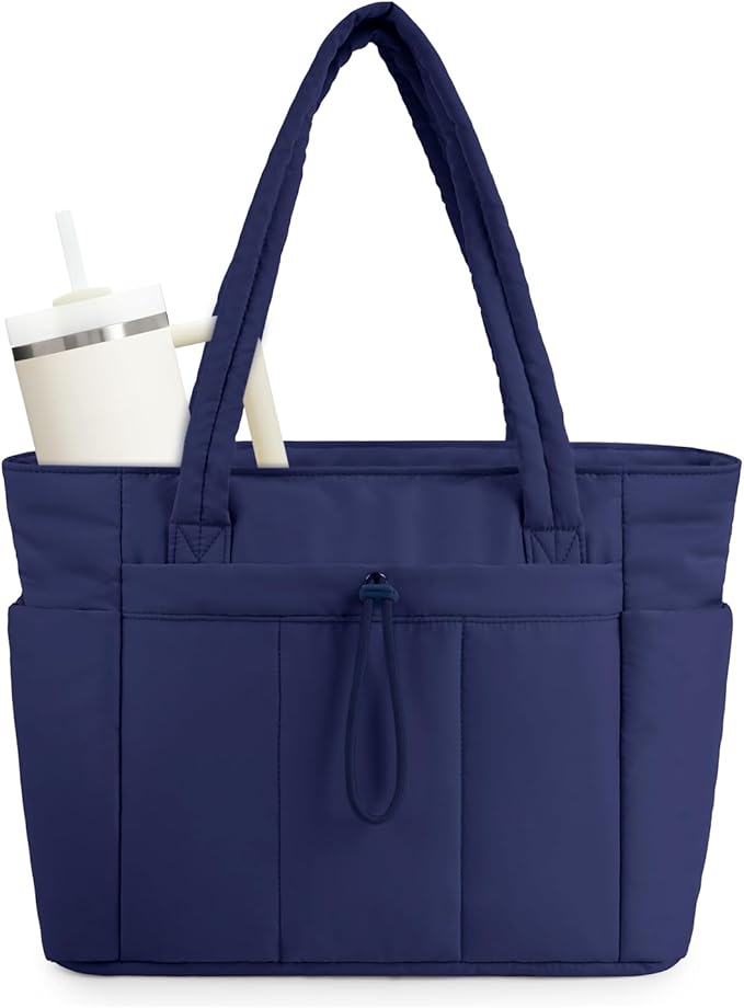 Wandering Nature Puffer Tote Bag with Cup Holder & Laptop Compartment & Trolley Sleeve for Travel, Work, Nurse, Women