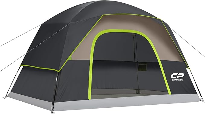 CAMPROS CP Camping Tent 2/4/6 Person, Waterproof Windproof Double Layer Dome Tent, Easy Setup with Large Mesh Windows & Wide Door for Outdoor Camping Backyard