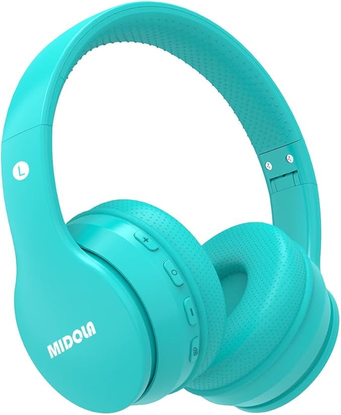 MIDOLA Kids Bluetooth Headphones 68H Play Time,Volume Limit 85/94dB, Foldable Lightweight Wireless Over-Ear Headphone for Kid Toddler Child Pad Tablet,Headsets with Built-in Mic Cyan
