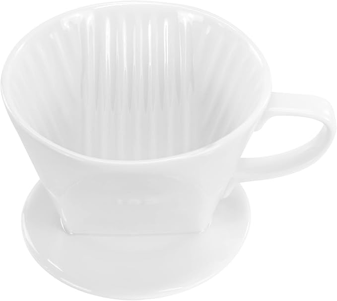 Pour Over Ceramic - Coffee Dripper Ceramic Coffee Maker with 3 Holes Flat Bottom, Porcelain Slow Filter Cone for Travel, Camping, Office, Home, Coffee Maker Brew, White