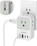 TESSAN USB C Charger Block 20W PD, Fast Charging Adapter with Foldable Plug, 1875W Power Outlet Extender(4 AC and 4 USB) for Cruise, Home, Office, Dorm Room Essentials, Grey