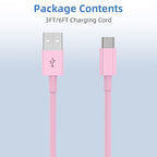 Car Carplay for iPhone 17 16 15 Charger Cord, 2Pack [3FT+6FT] USB A to USB C Charging Cable for Apple 17 Air/16 15 Pro/Pro Max/Plus Type C Cord, for iPad Pro 12.9/11, for Android(Pink)