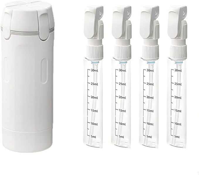 BOMPOW 4-in-1 Travel Bottles Set, Leak-Proof Refillable Containers Dispensers Labels Portable Toiletry Organizer Cup for Shampoo, Lotion, Soap