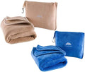 BlueHills Premium Soft Plush Travel Blanket Value Pack Set of 2 - Airplane Travel Essential Flight Blanket Throw in a case Compact Car Plane Travel Gift – Beige and Royal Blue.