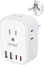 LENCENT Germany France Travel Power Adapter, Schuko Type E F Power Plug Adaptor with 4 USB Ports(2 Type C), 4 Outlet Converter, US to EU Spain France German Greece Norway Iceland South Korea Portugal
